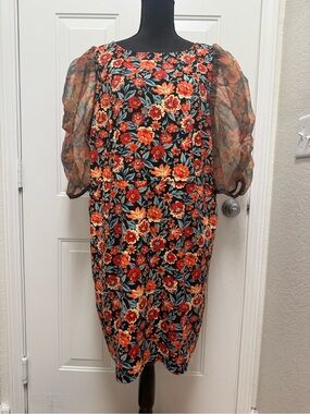 torrid Black Floral Puff Sleeve Sheath Dress 0154